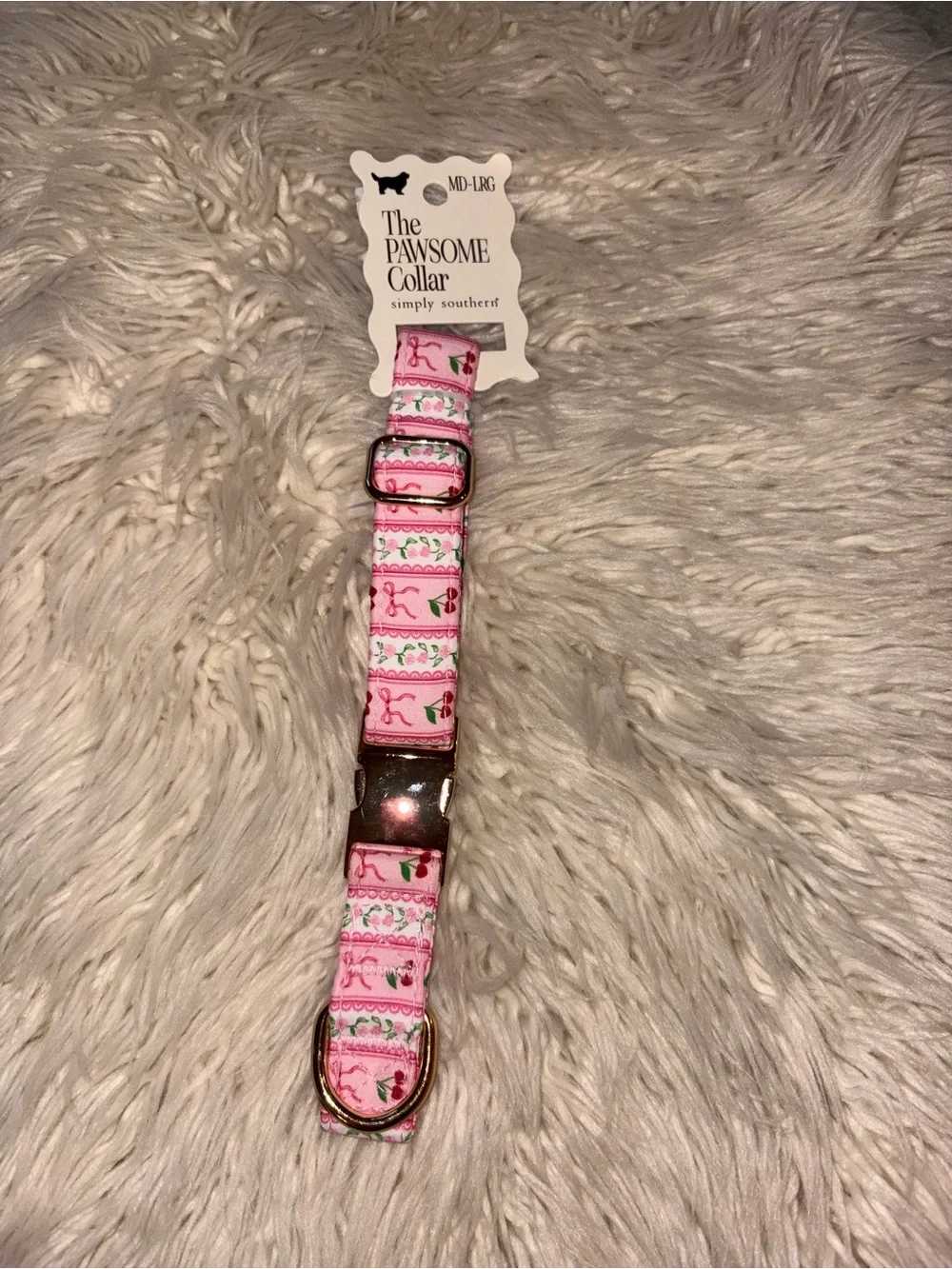 Simply Southern The Pawsome Pet Collar Pink Cherries & Bows Med - Large Dog